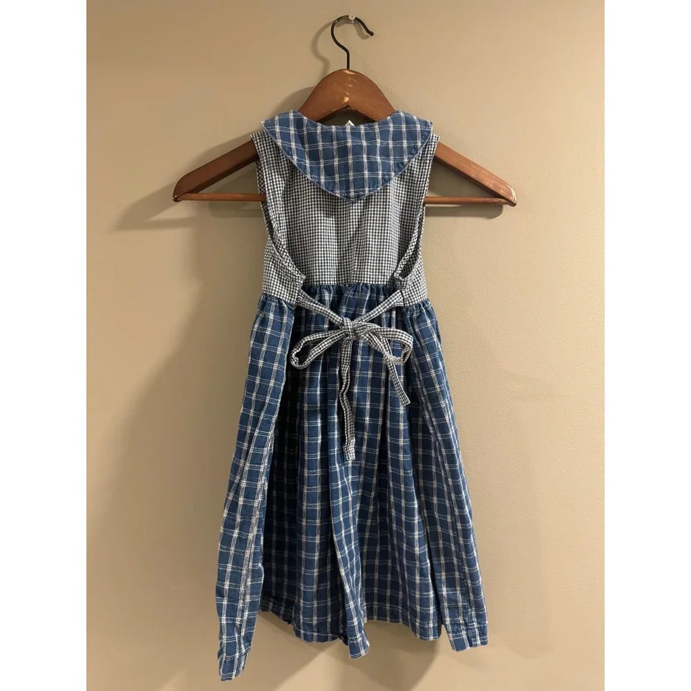 OshKosh B'gosh Vintage 1990s Dress Cherry Embroidery Size 6X Blue White Girls